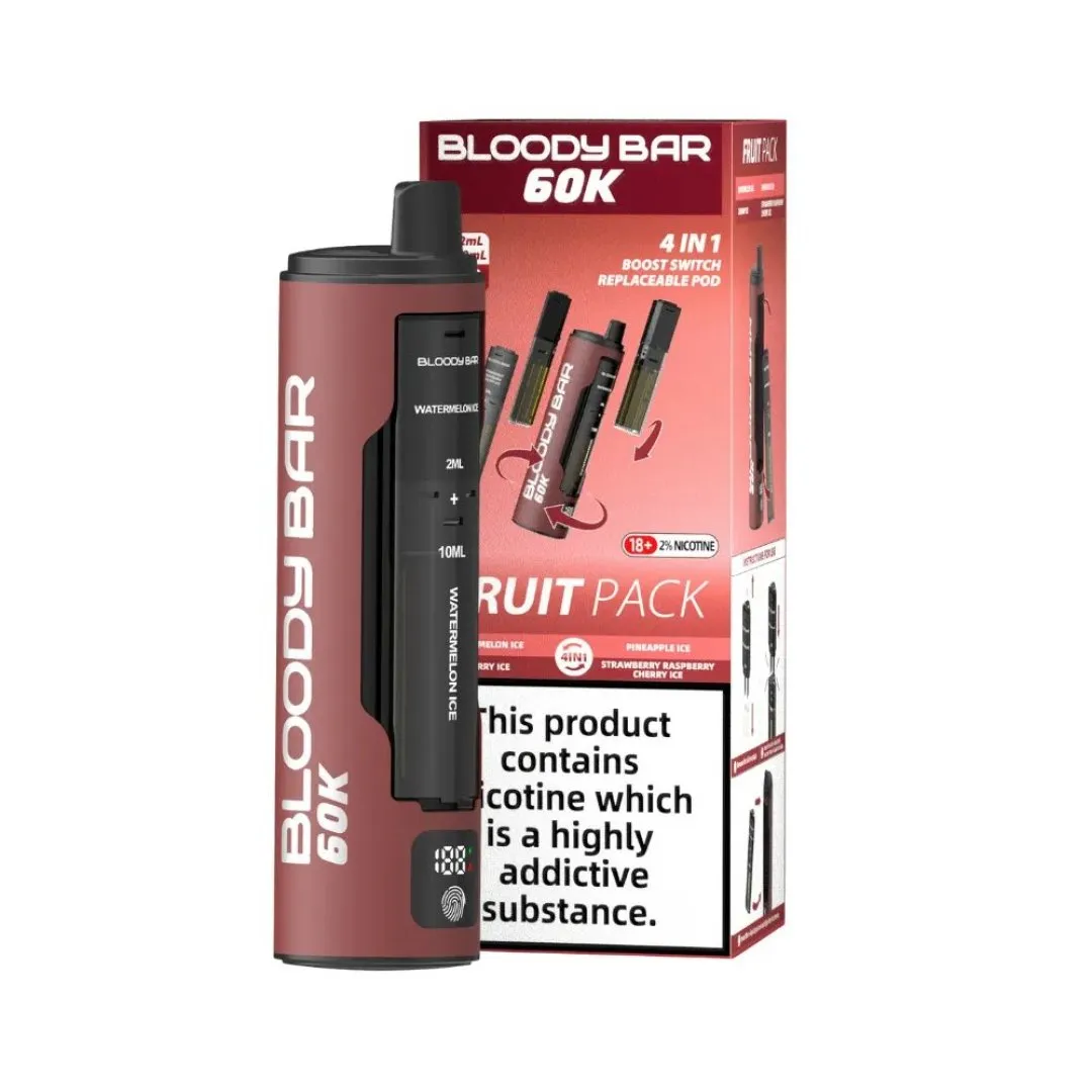Box of 5 / Box of 10 Bloody Bar 60K Puffs Prefilled Pod Kit
