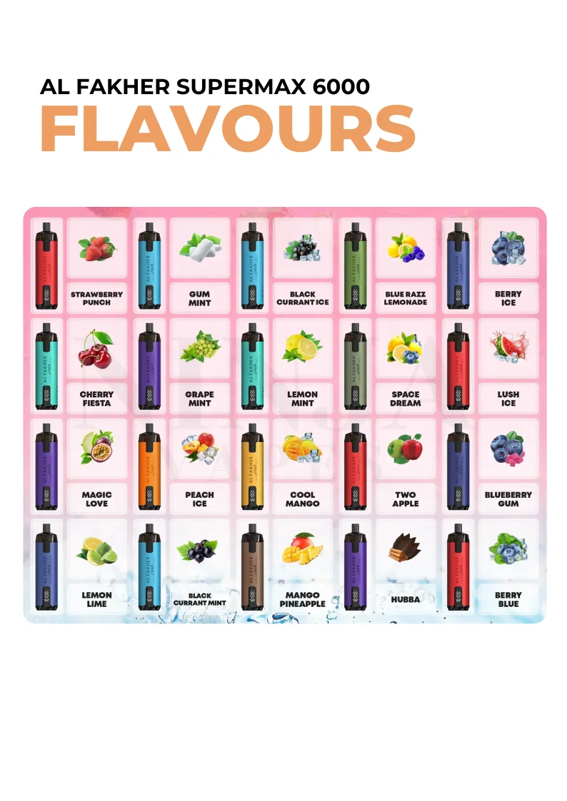 Al Fakher Supermax 6000 Puff Vape Flavours