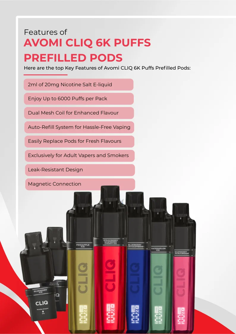 Avomi CLIQ 6K Puffs Prefilled Pods Features