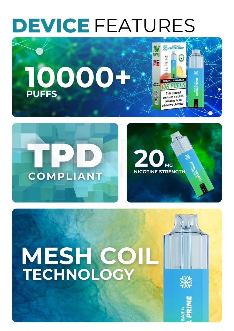 Crystal Prime 10000 Puffs Vape Key Features