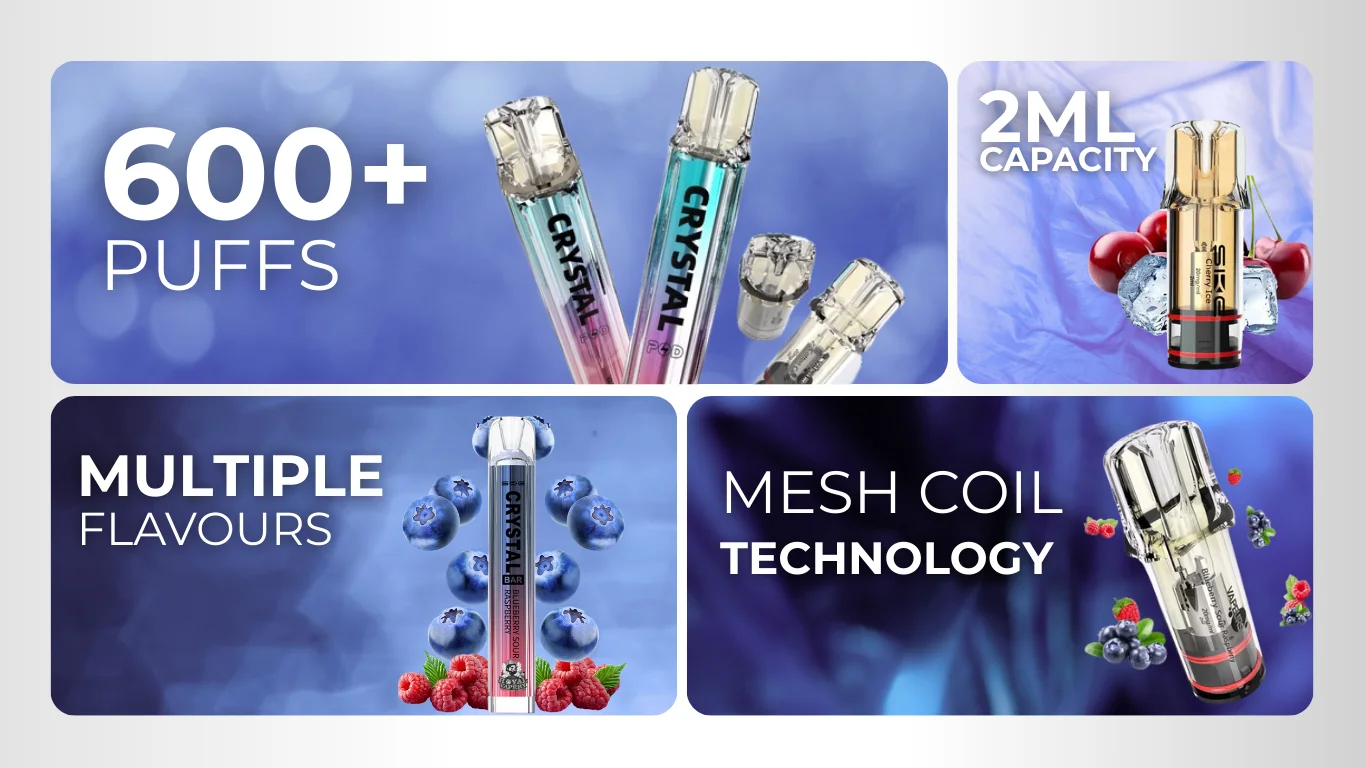 Features Of SKE Crystal Bar 600 Pro Pre Filled Pods
