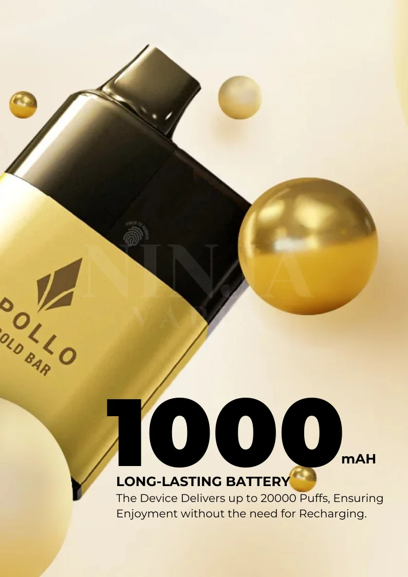 Gold Bar Apollo 20000 Puffs 1000 mAH Battery