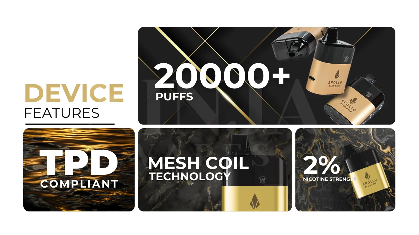 Gold Bar Apollo 20000 Puffs Key Features