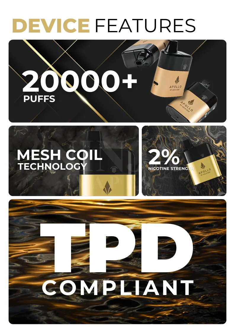 Gold Bar Apollo 20000 Puffs Key Features
