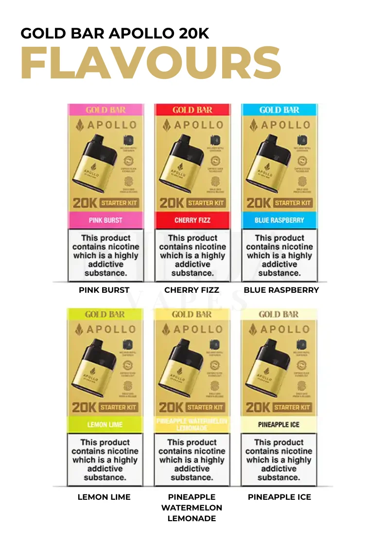 Gold Bar Apollo 20000 Puffs Pod Vape Kit Flavours