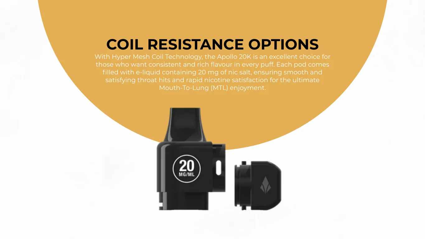 Apollo 20K Prefilled Refill Pods Resistance Options