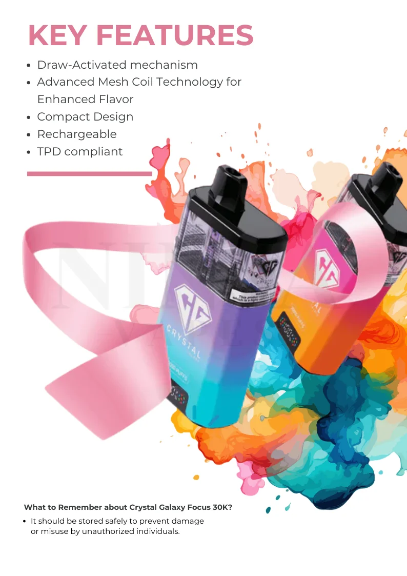 Key Features of Crystal Galaxy Focus 30K Puffs Vape