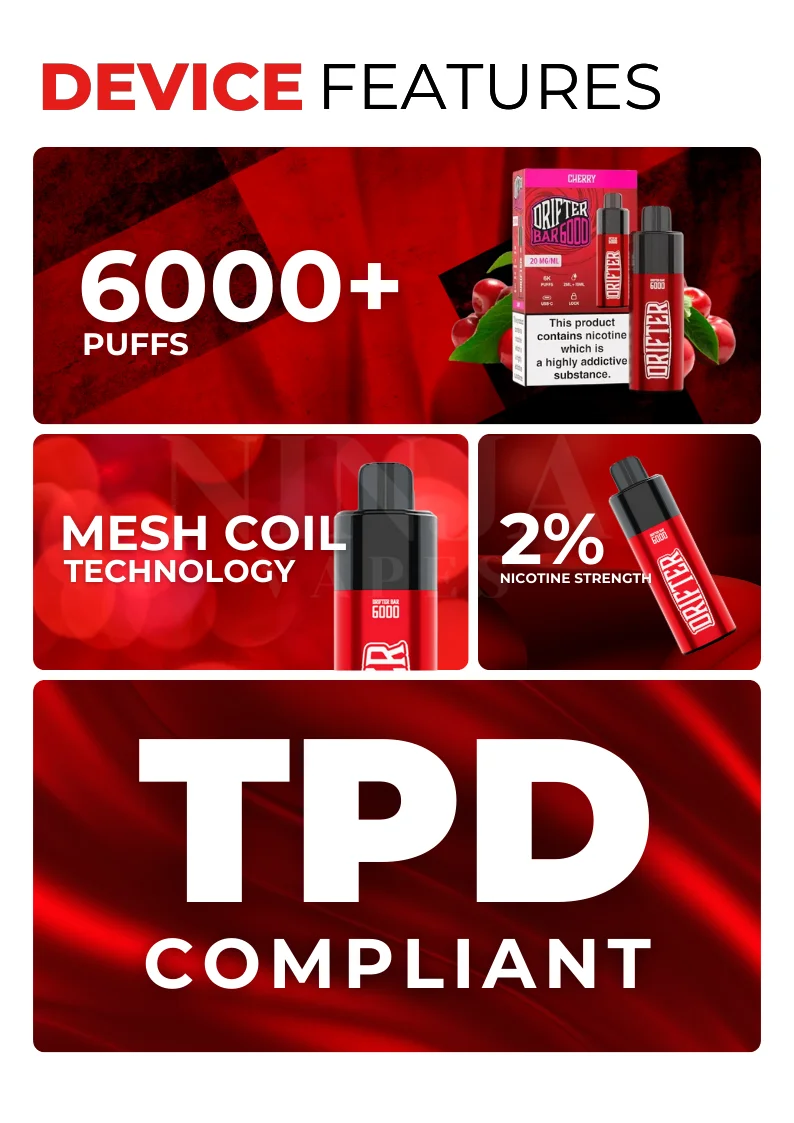 Key Features of Drifter Bar 6000 Puffs