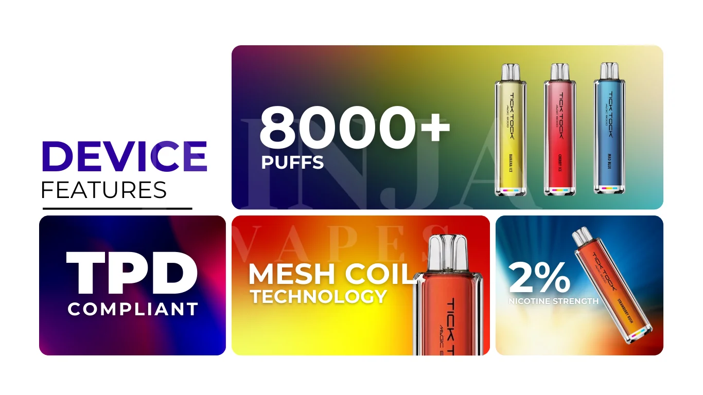 Key Specifications of Tick Tock Magic 8000 Puffs Vape Kit