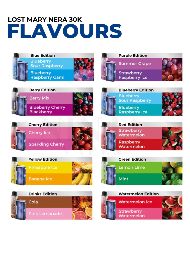 Lost Mary Nera 30000 Puffs Fullview Pod Kit Flavours