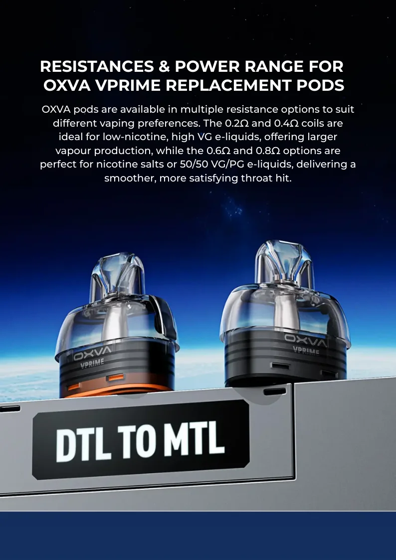 Resistances & Power Range For OXVA VPrime Replacement Pods
