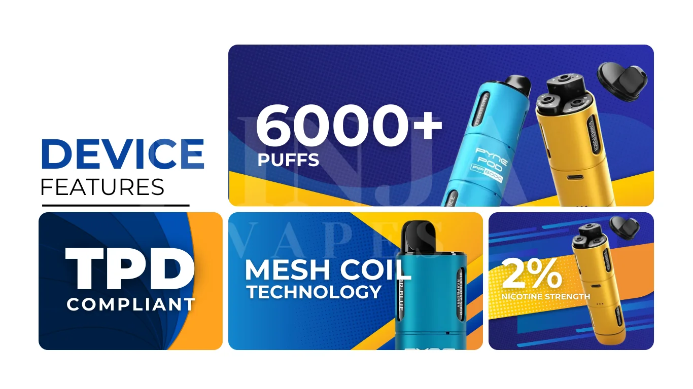 Product Details of PYNE POD 6-in-1 6000 Puffs Vape Kit