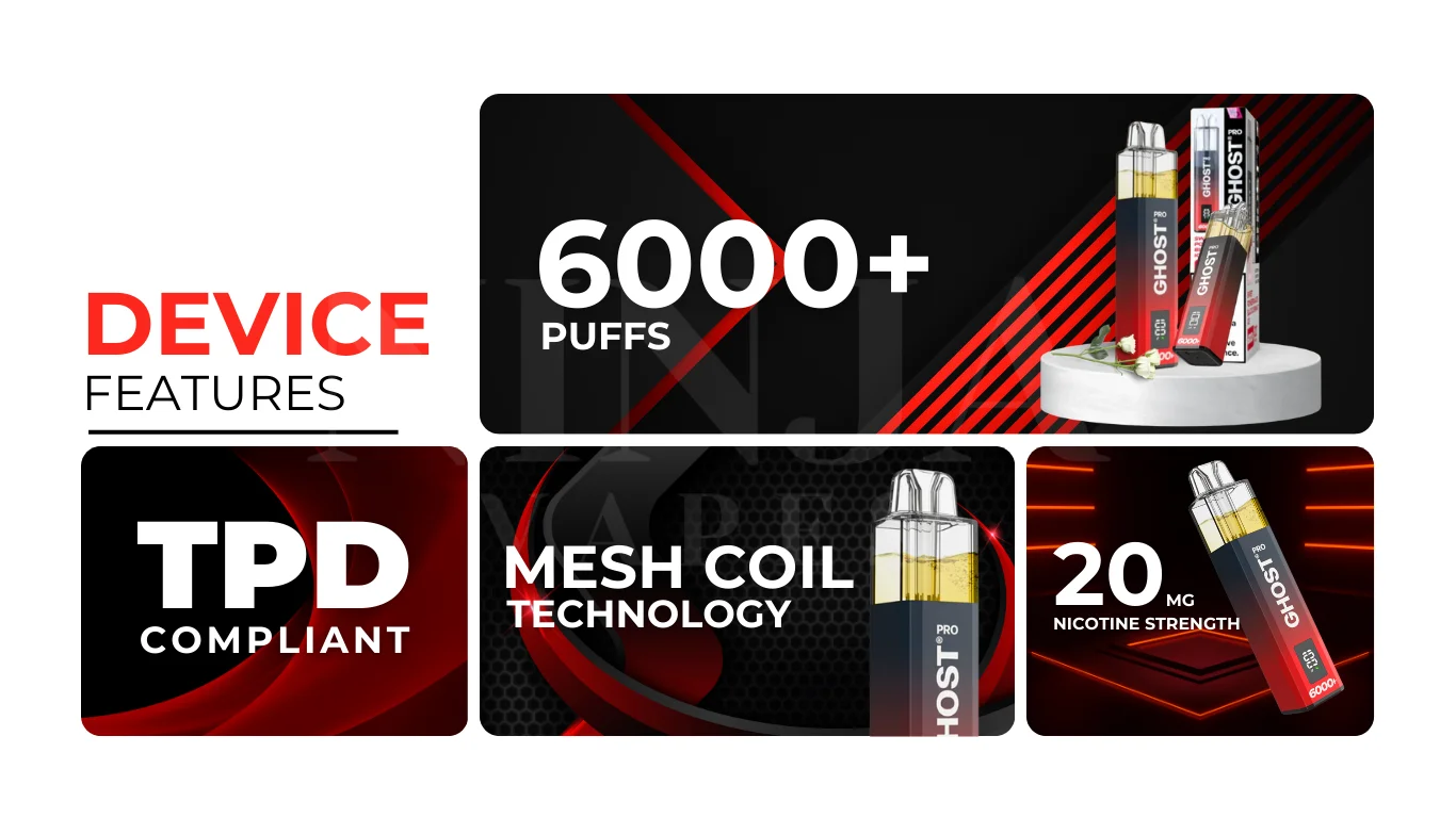 Vapes Bar Ghost Pro 6000 Plus Puffs Key Features