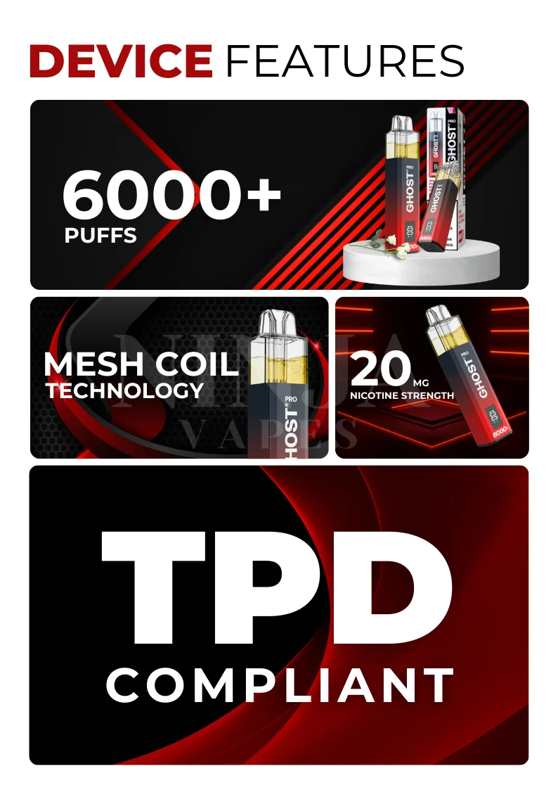 Vapes Bar Ghost Pro 6000 Plus Puffs Key Features
